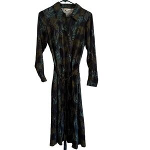 Boden Womens long sleeve midi shirt dress tropical panther med large 10p petite
